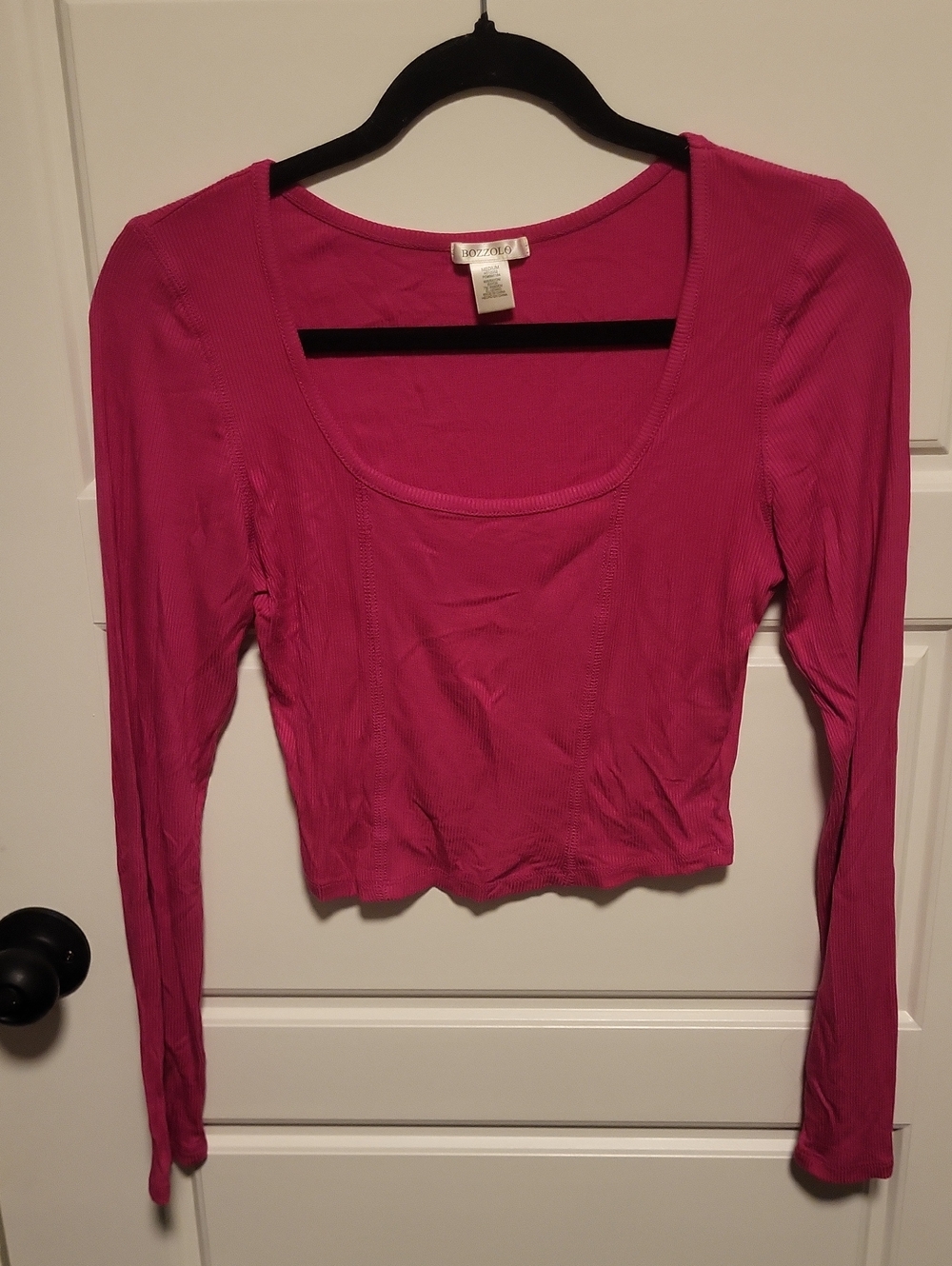 No Boundaries Hot Pink Ribbed Scoop Neck Crop Top